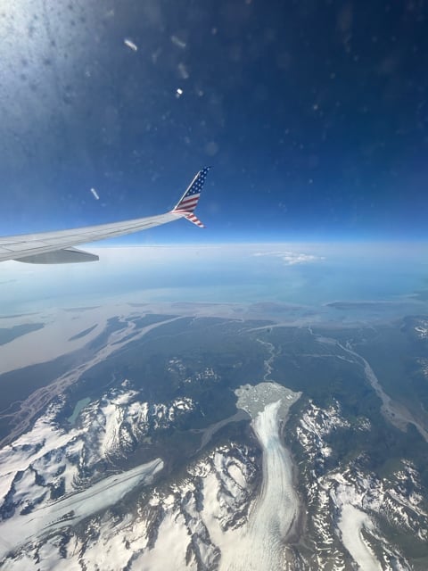 Aerial view of snow-covered Alaska mountains