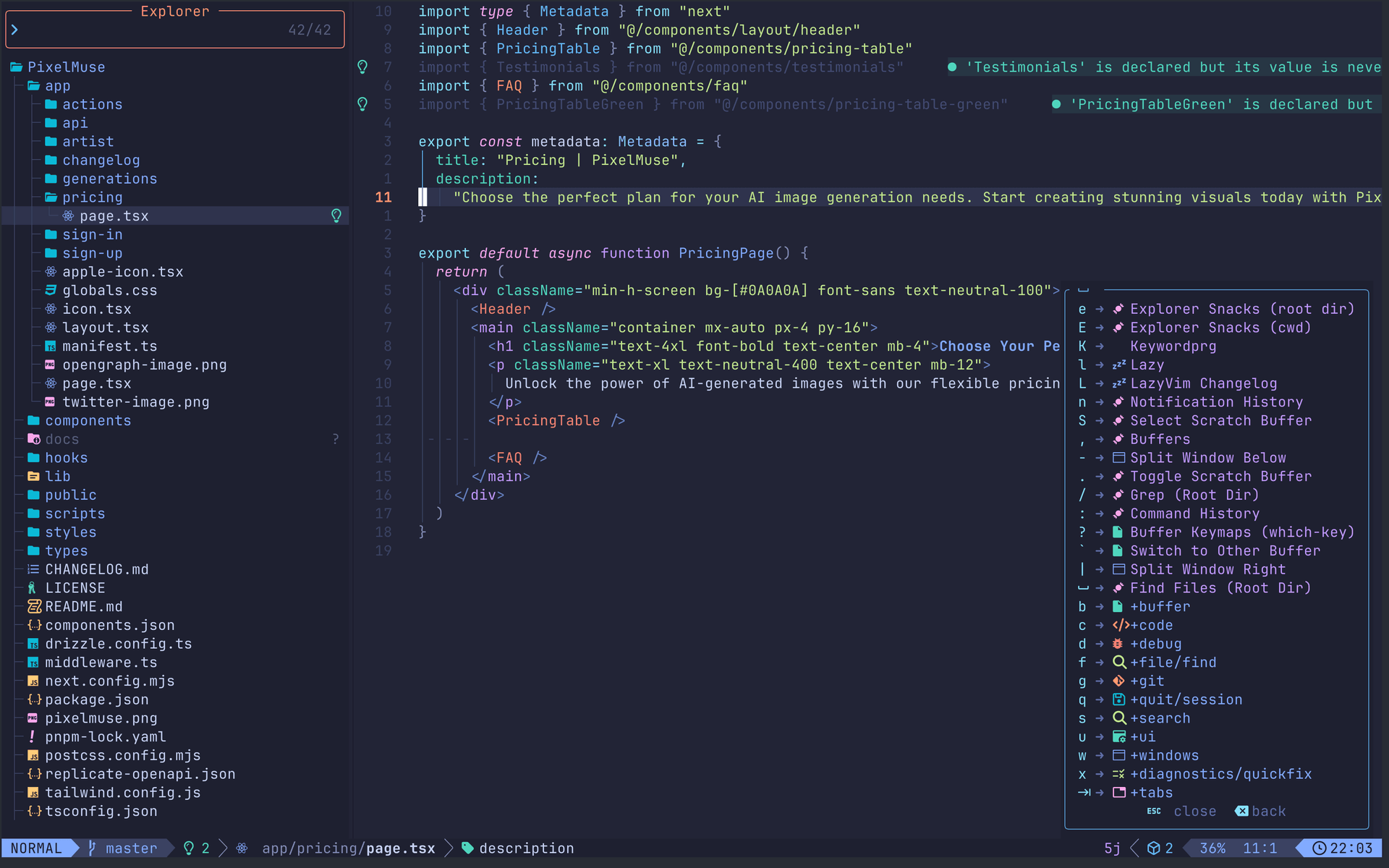 Neovim screen with code