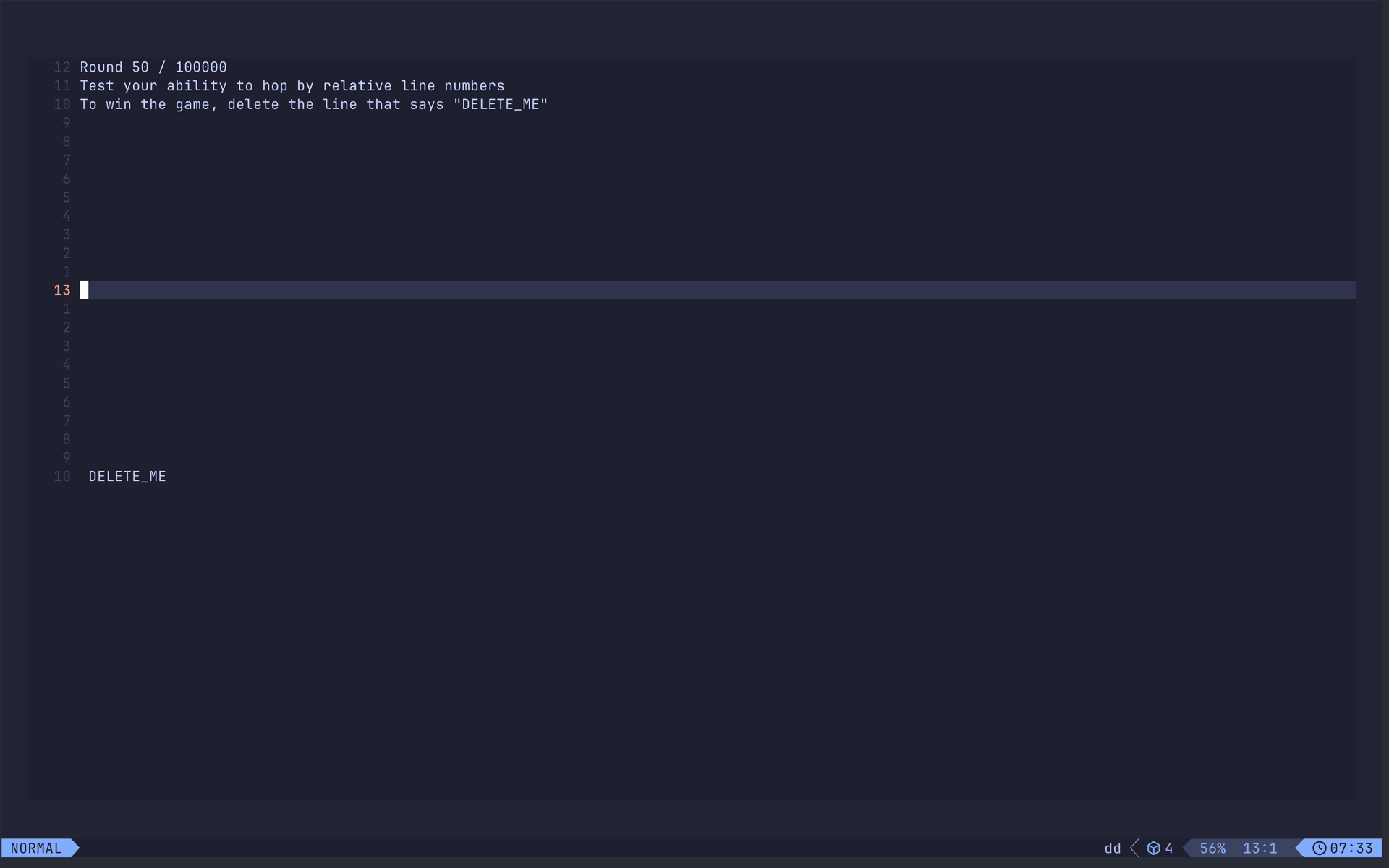 Vim Be Good practice tool at 50% level