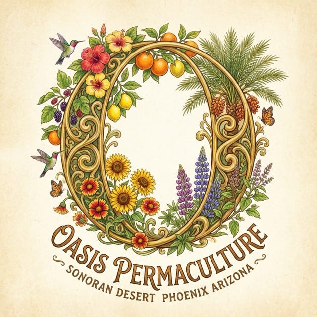 Oasis Permaculture garden sign illustration