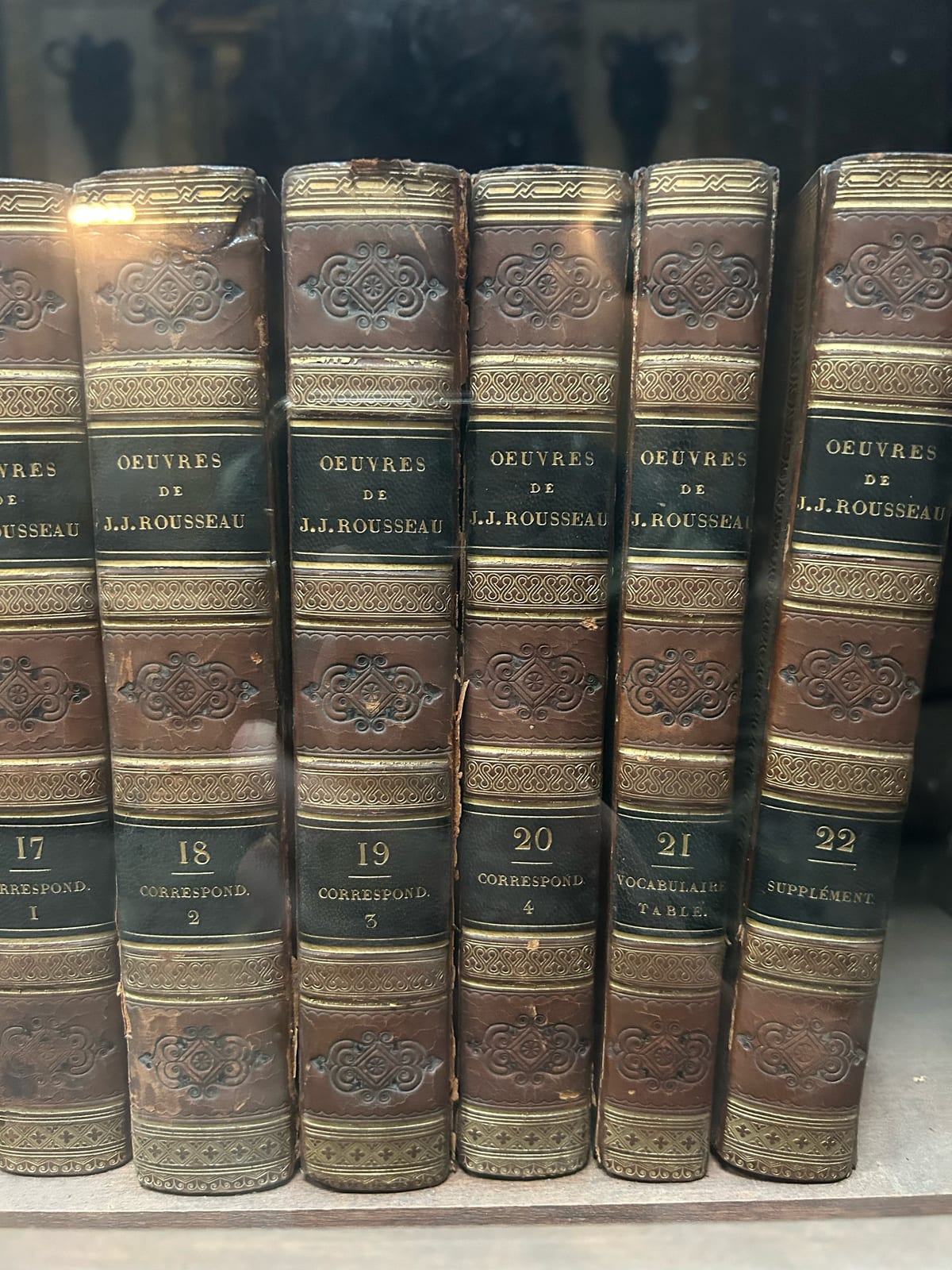 antique leather bound books rousseau works in the Massachusetts gallery