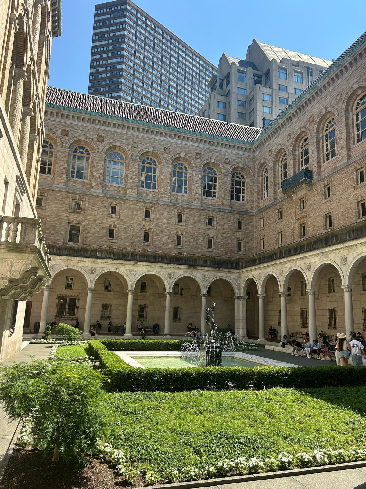 boston public library courtyard fountain architecture in Massachusetts