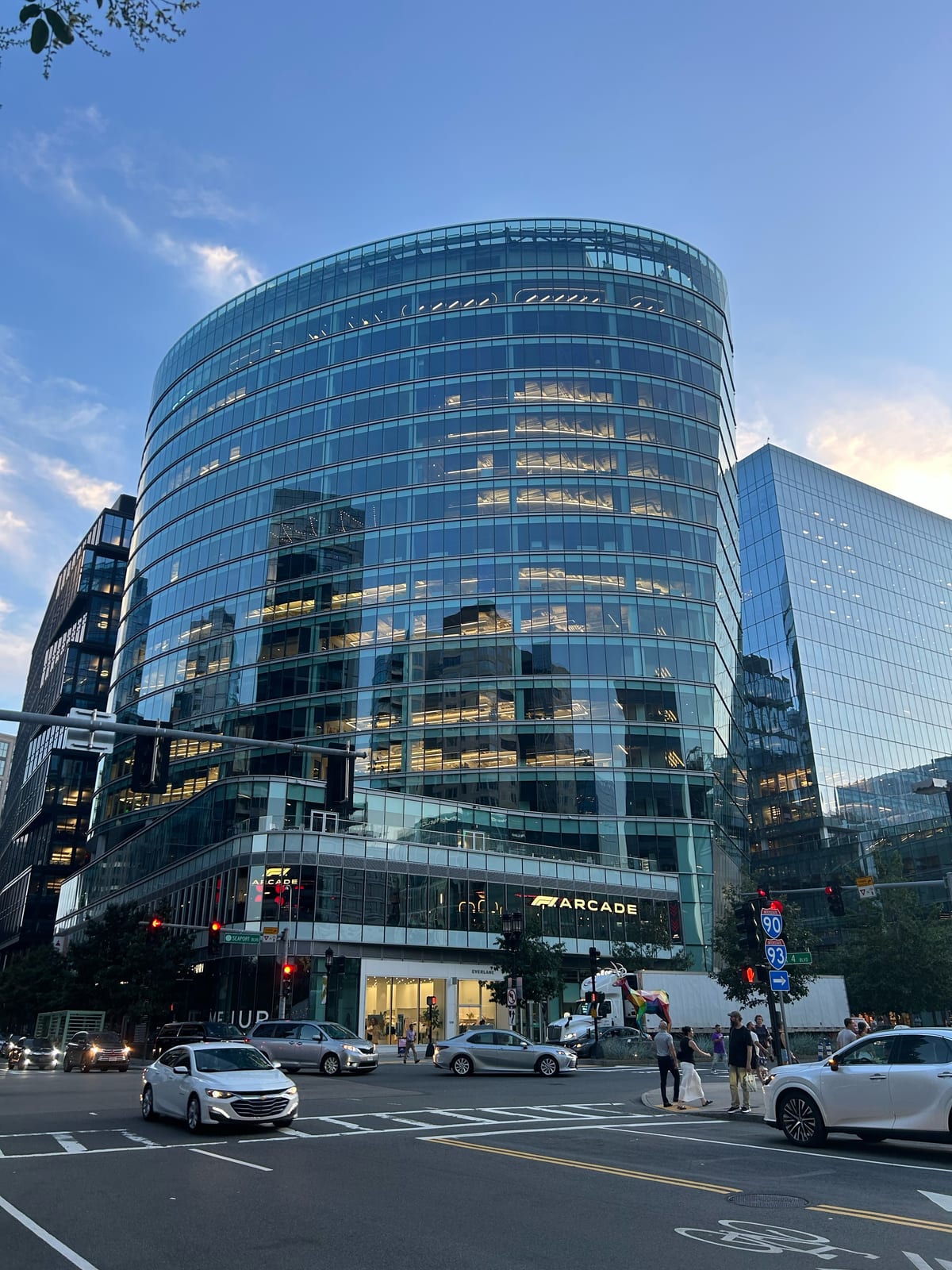 boston seaport modern glass tower arcade in Massachusetts