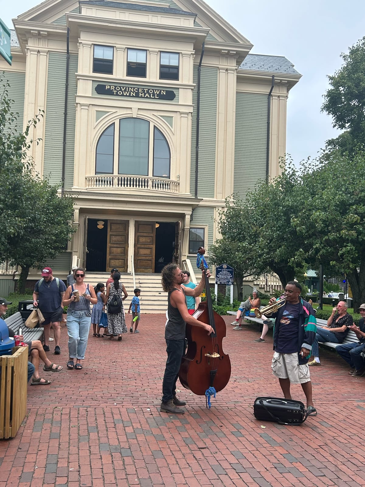 provincetown town hall street musician cello in Massachusetts
