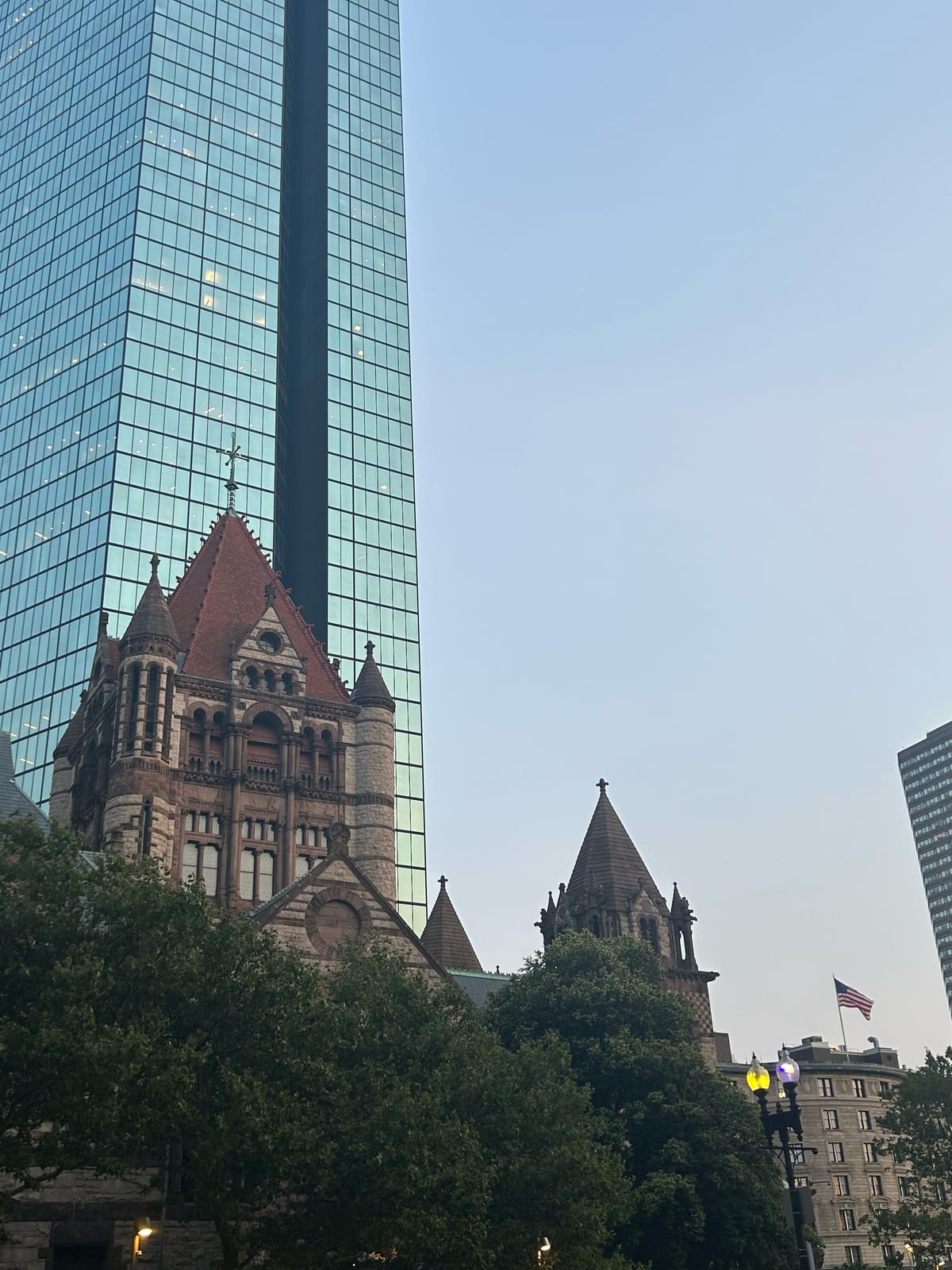 trinity church hancock tower reflection boston in Massachusetts