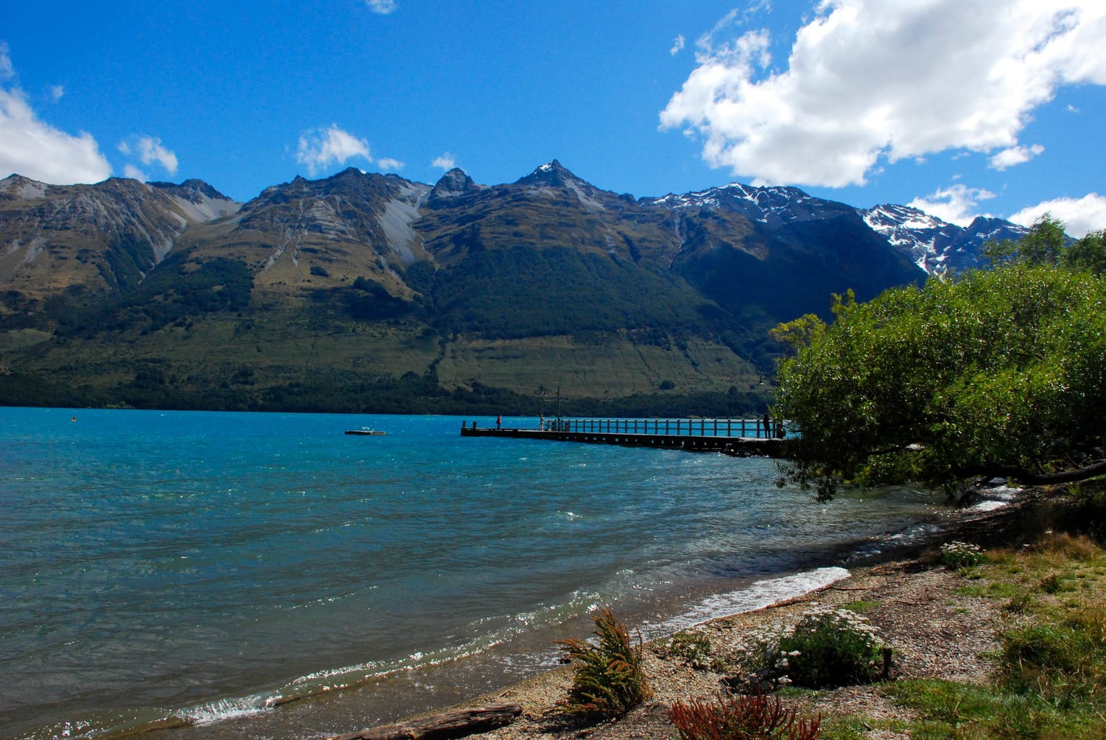 blue water mountain landscape Glenorchy Waterfront Reserve in New Zealand